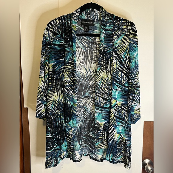 Frank Lyman Design Women’s Sz 14 Tropical Stretch Nylon Open Front Cardigan - Picture 1 of 5